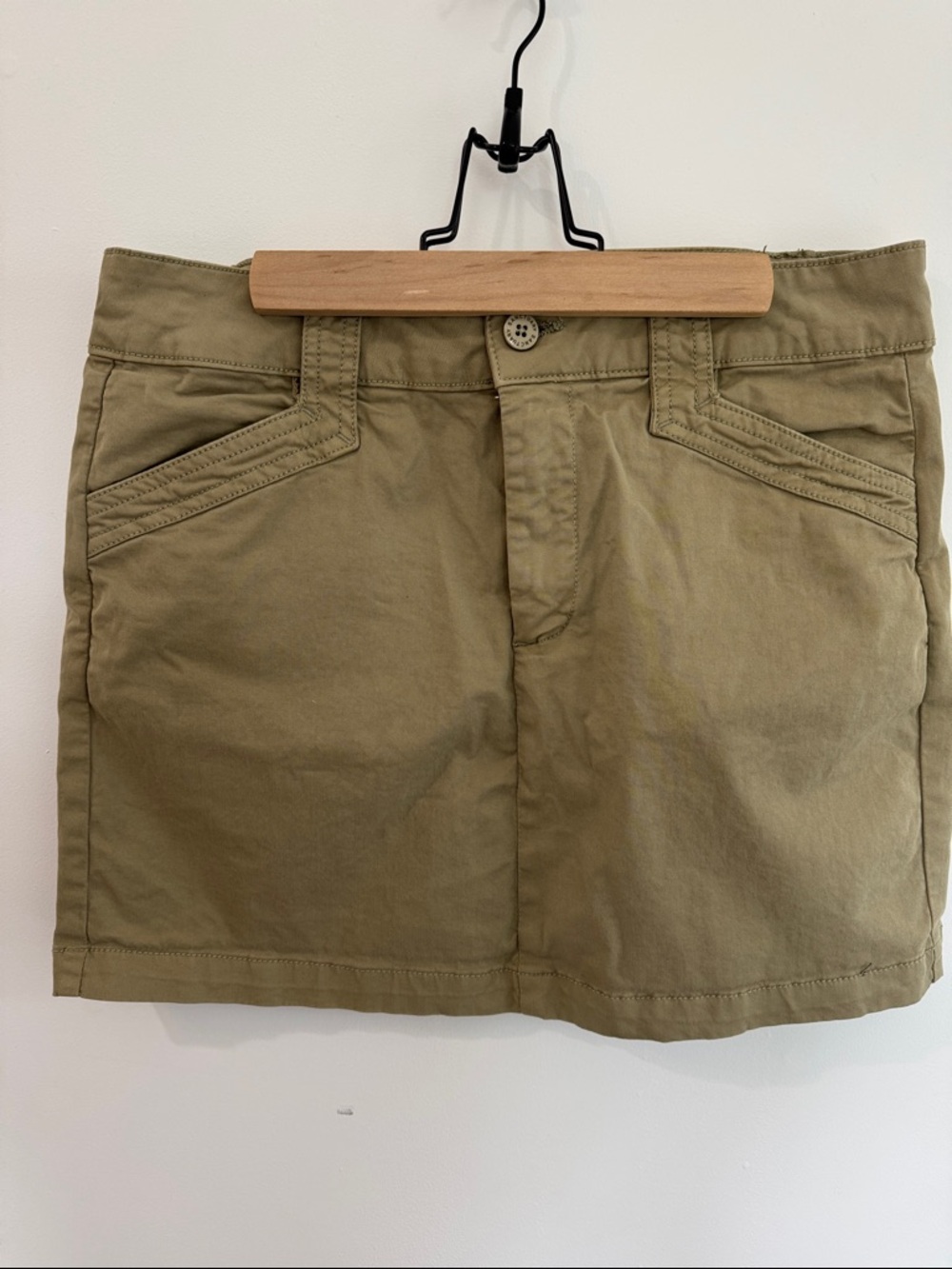 Sanctuary Olive Green Cotton Mini Skirt with Button Flap Pockets